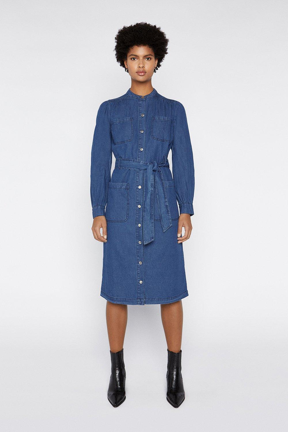 warehouse snap front denim dress