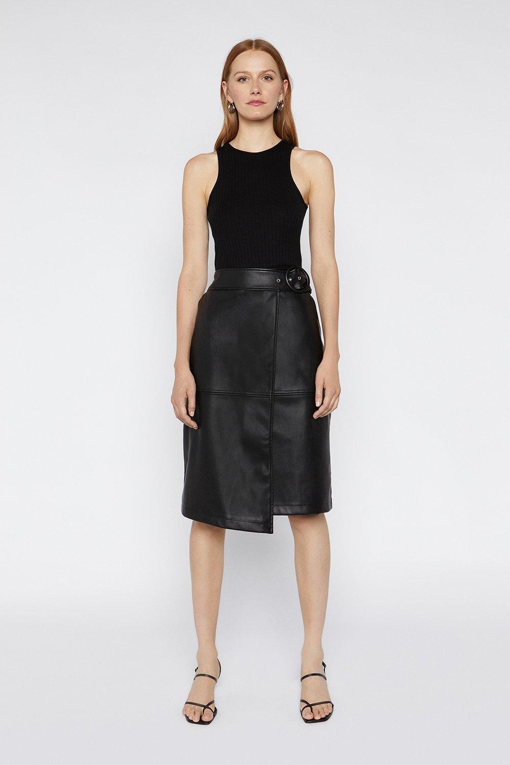 Belted Faux Leather Pencil Skirt | Warehouse