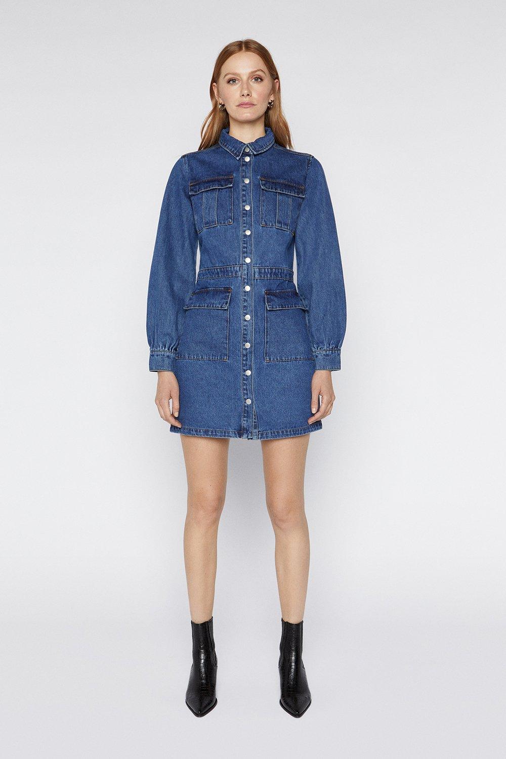 warehouse snap front denim dress