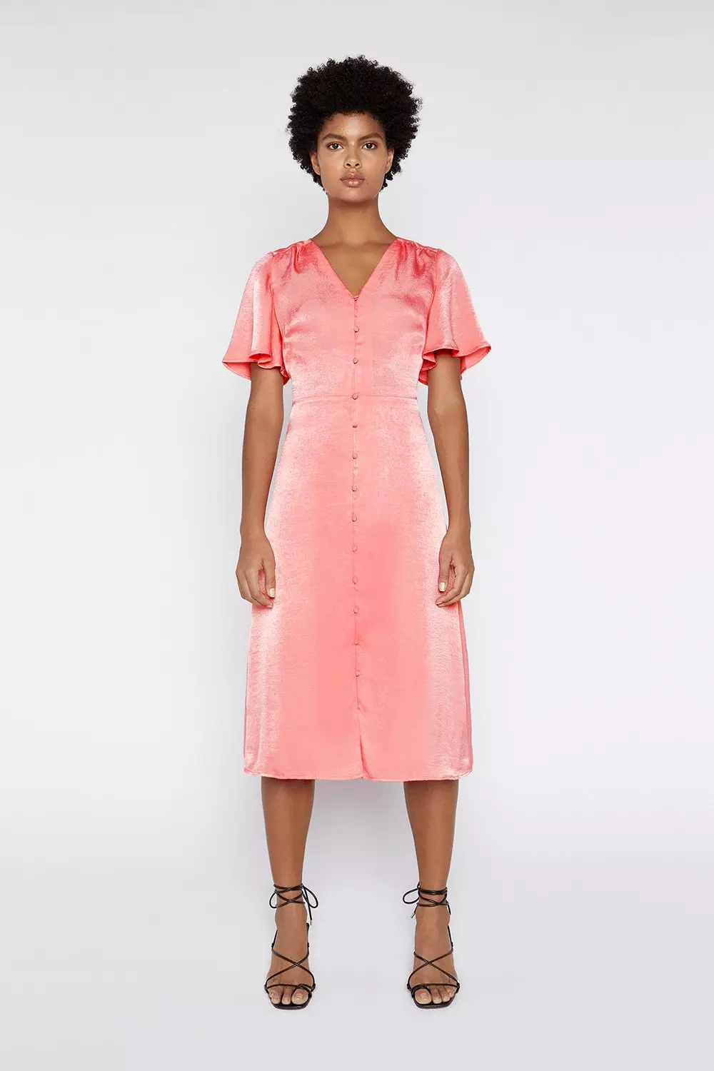 Satin Button Front Midi Dress | Warehouse