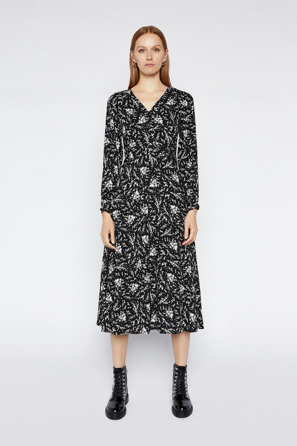 warehouse black metallic spot midi dress