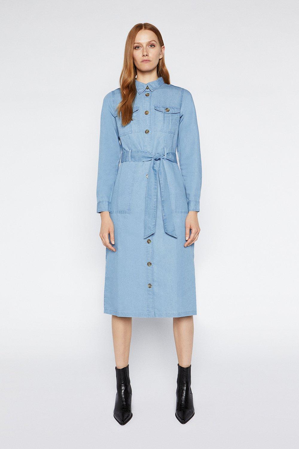 warehouse denim utility dress