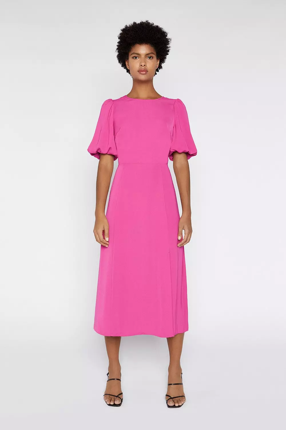 pink midi dress with sleeves