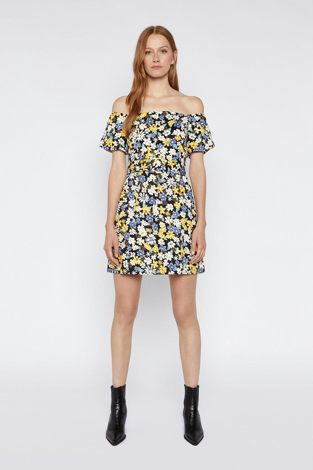 floral bardot mini dress