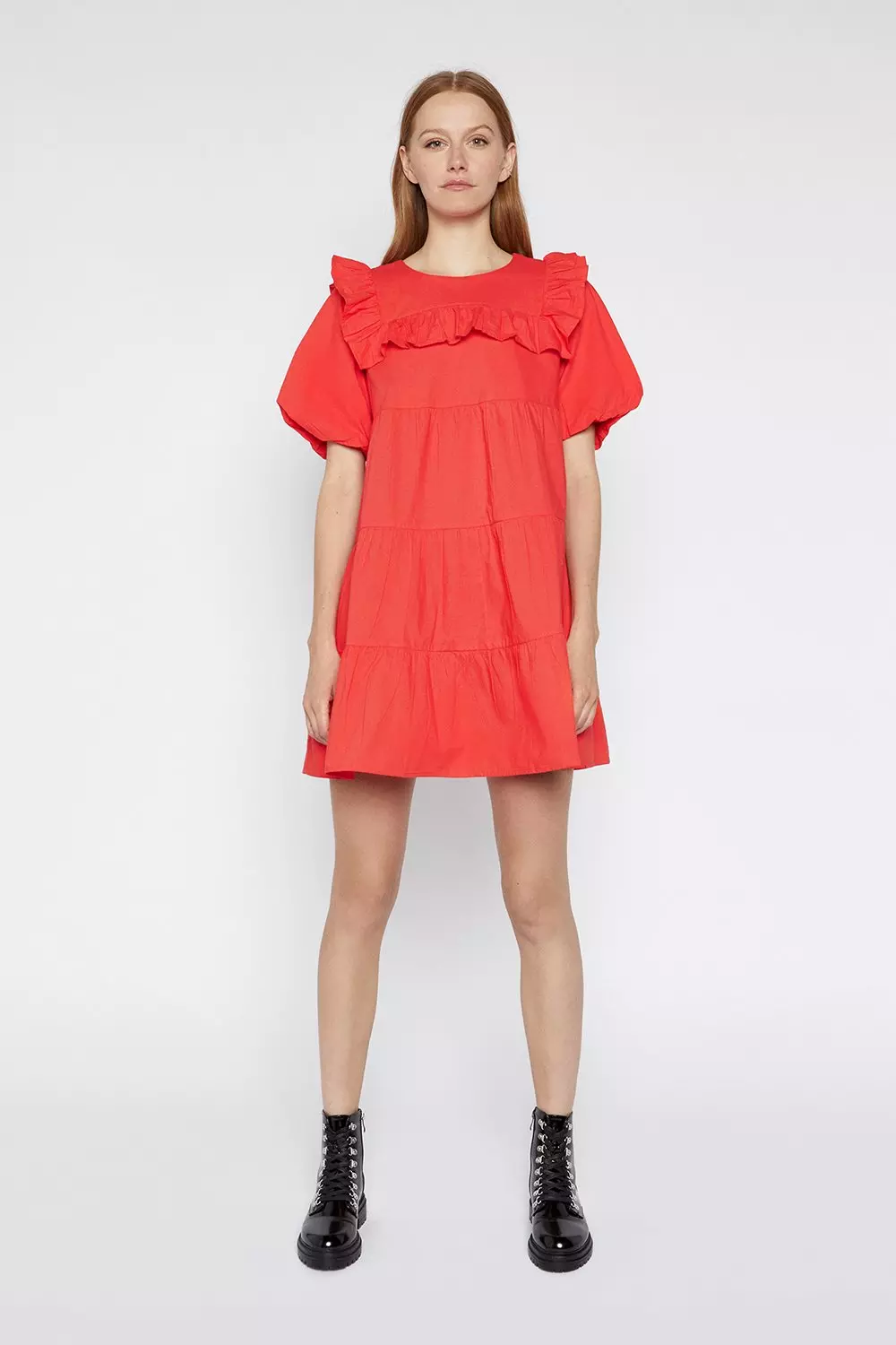 ZARA NEW WOMAN MIDI OFF-SHOULDER FAUX LEATHER DRESS RED XS-XXL