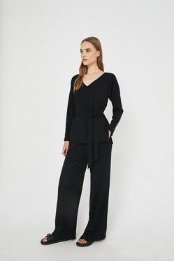 Belted Top And Wide Leg Pant Set | Warehouse