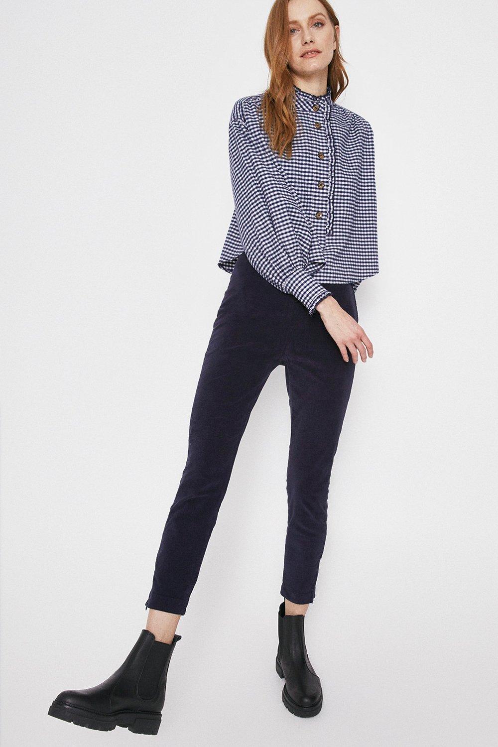 navy velvet skinny trousers