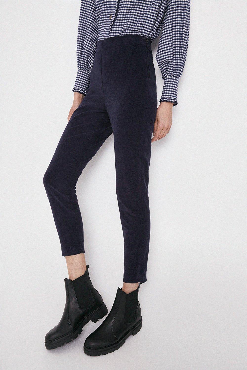 navy velvet skinny trousers