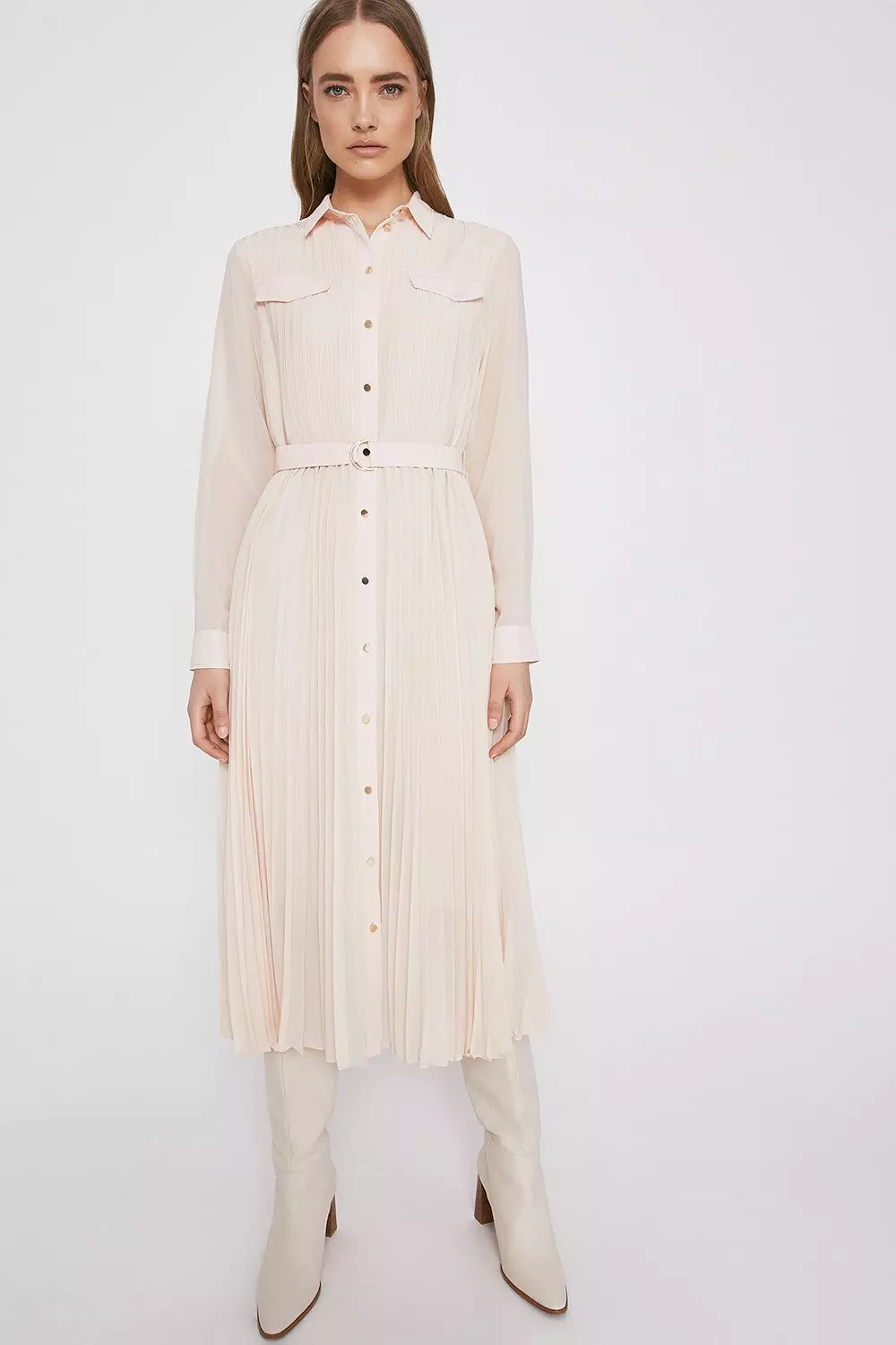 Pleated midi shirt dress sale