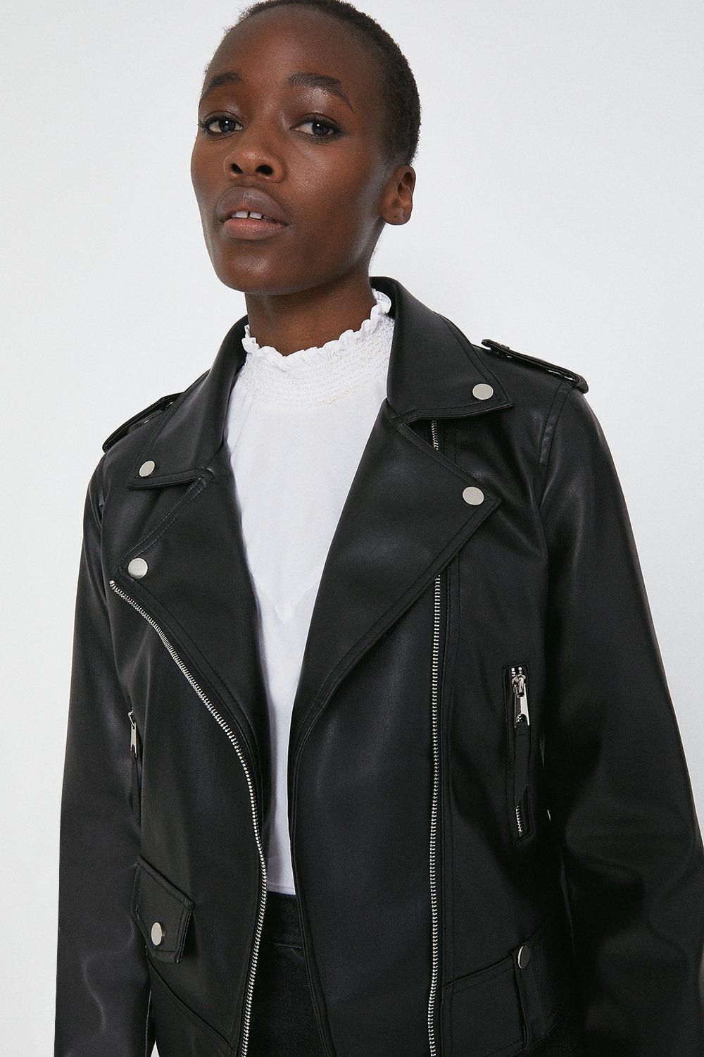 Faux Leather Biker Jacket with Arrow Pocket | Warehouse