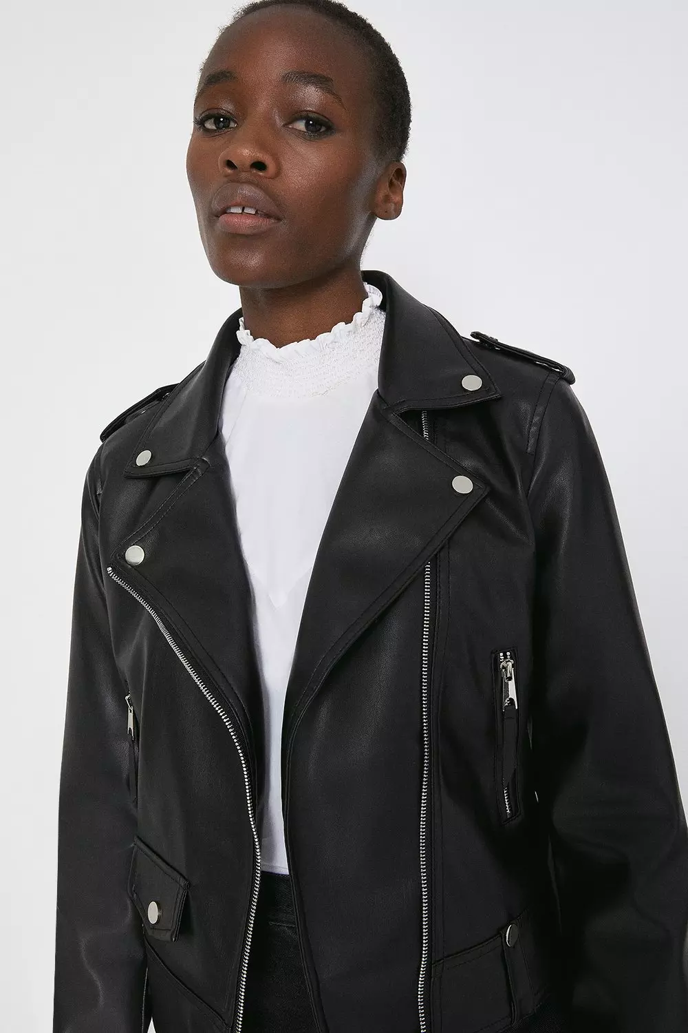 radioaktivitet håber Highland Faux Leather Biker Jacket with Arrow Pocket | Warehouse