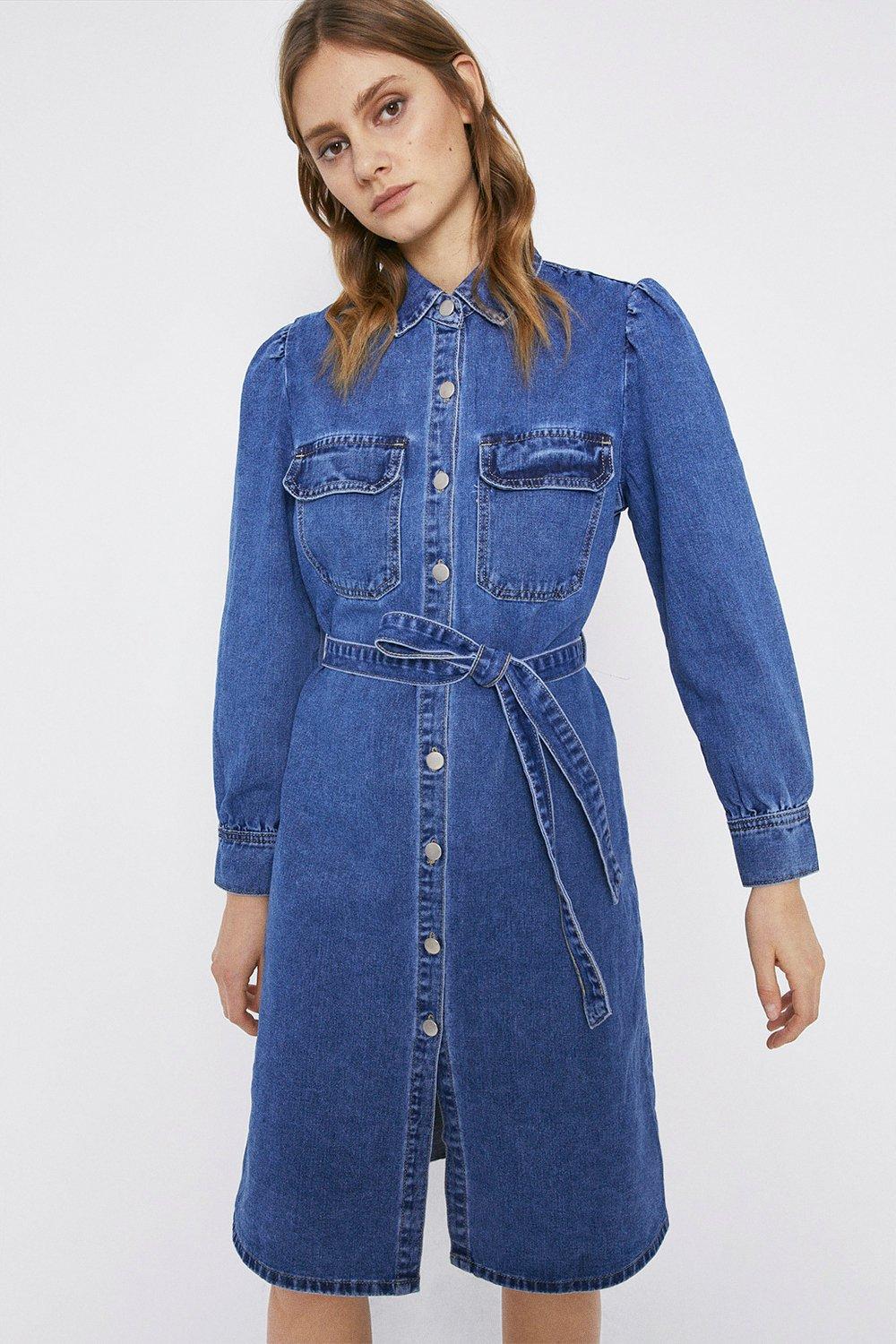 warehouse western denim midi shirt dress