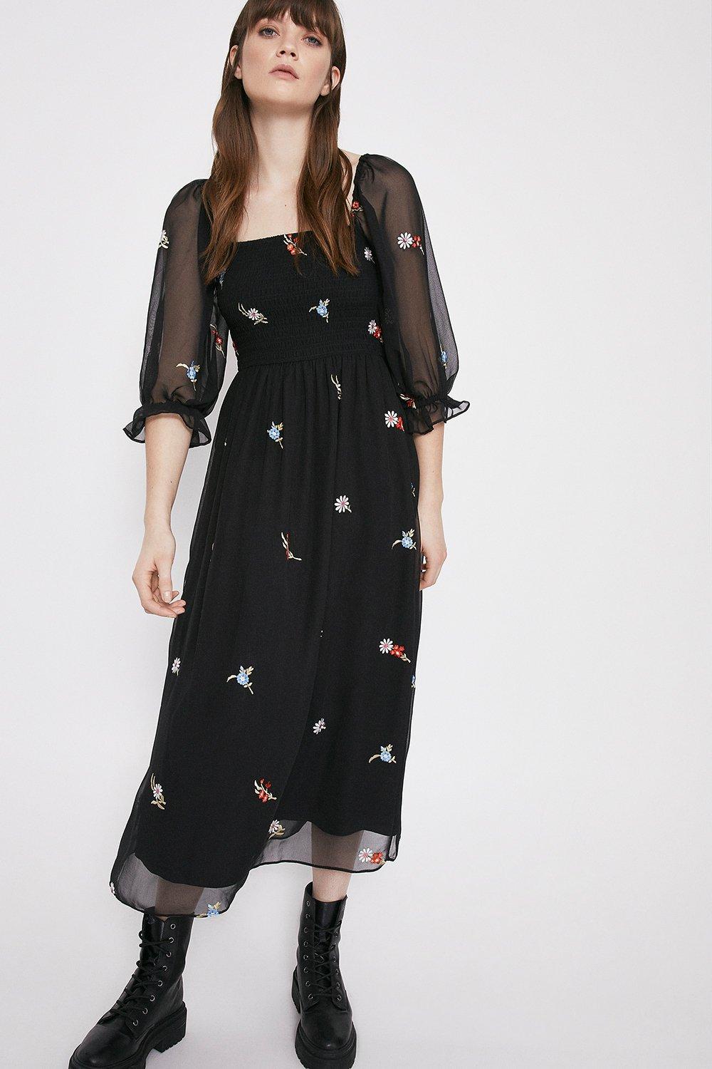 embroidered midi
