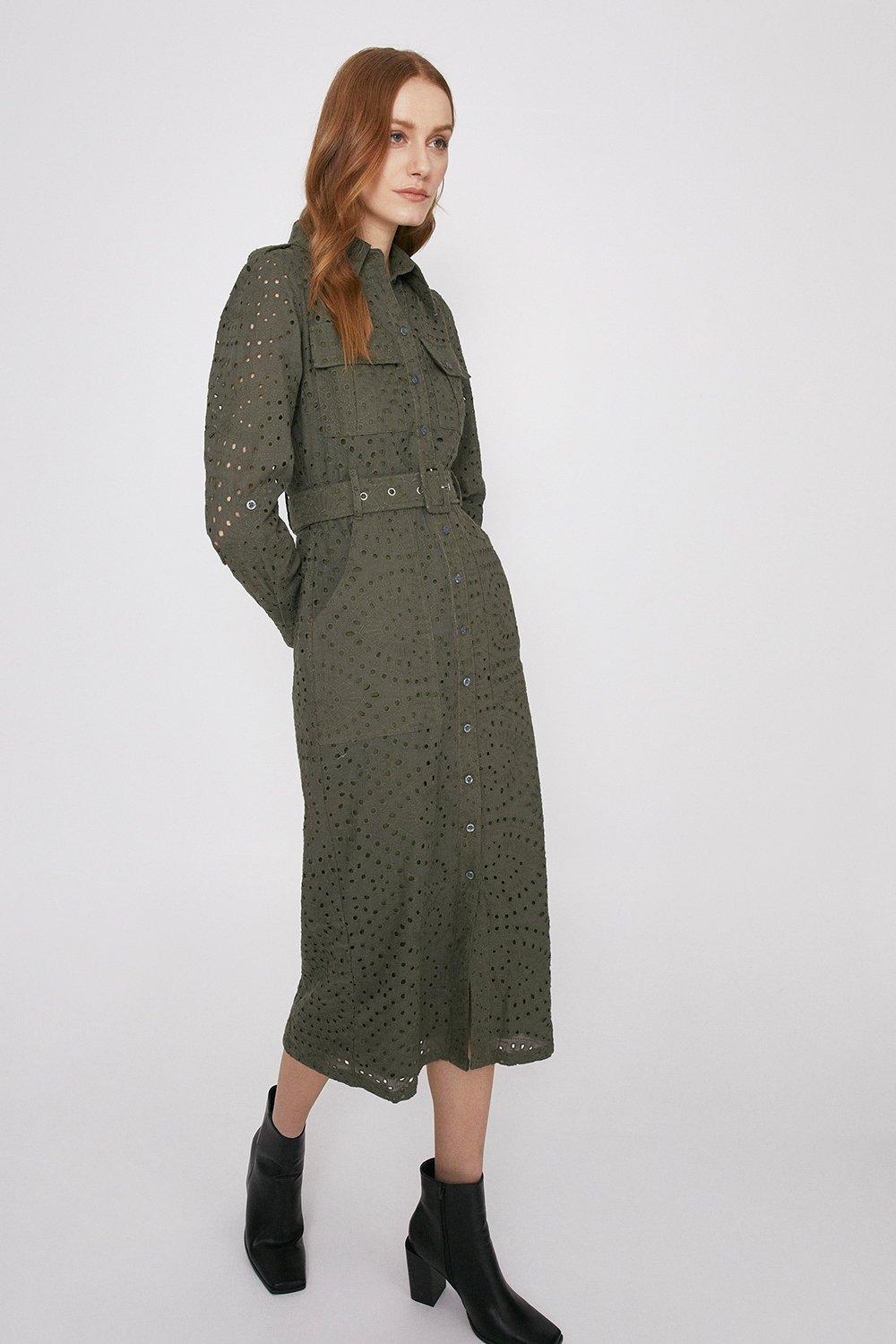 Broderie Utility Midi Shirt Dress | Warehouse