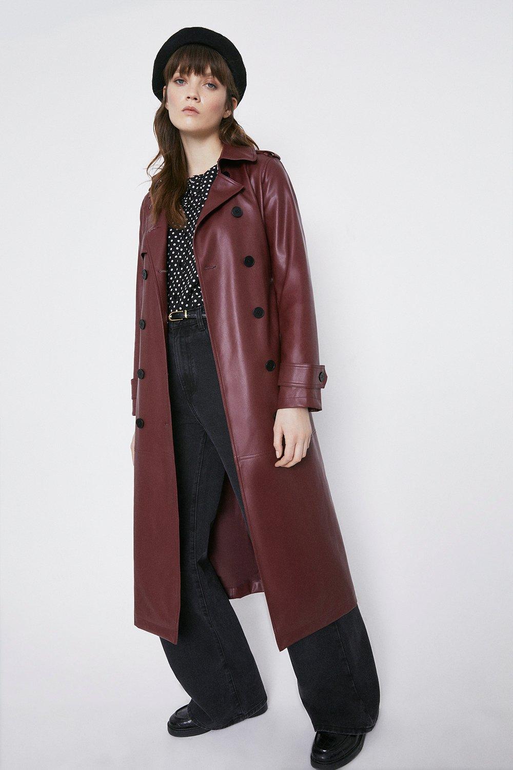 Faux Leather Trench Coat | Warehouse