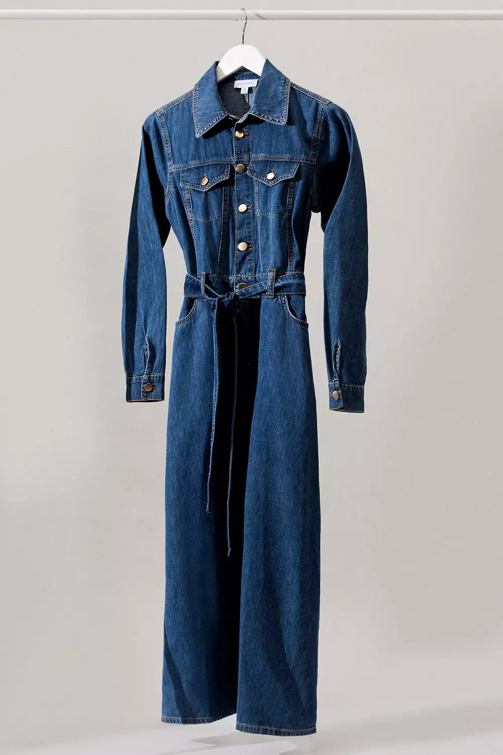 Denim Split Front Belted Maxi Dress | Warehouse