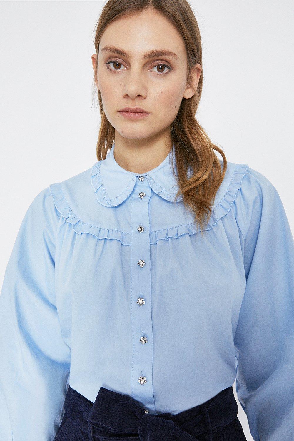 Frill Yoke Puff Sleeve Cotton Blouse | Warehouse