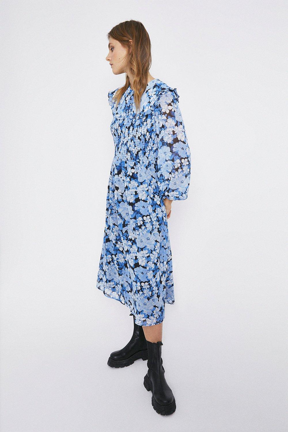 warehouse blue animal print shirt dress