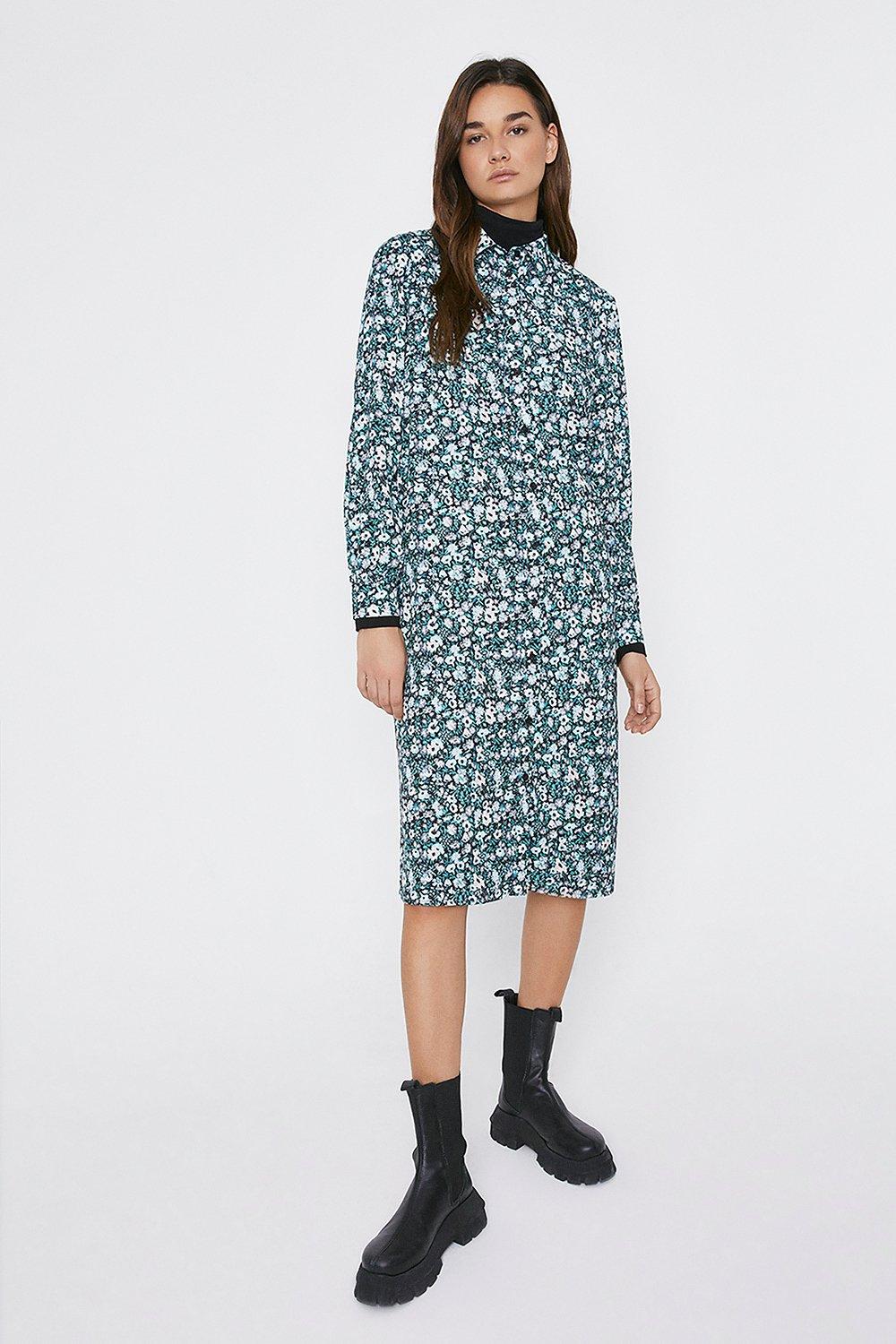 warehouse blue animal print shirt dress