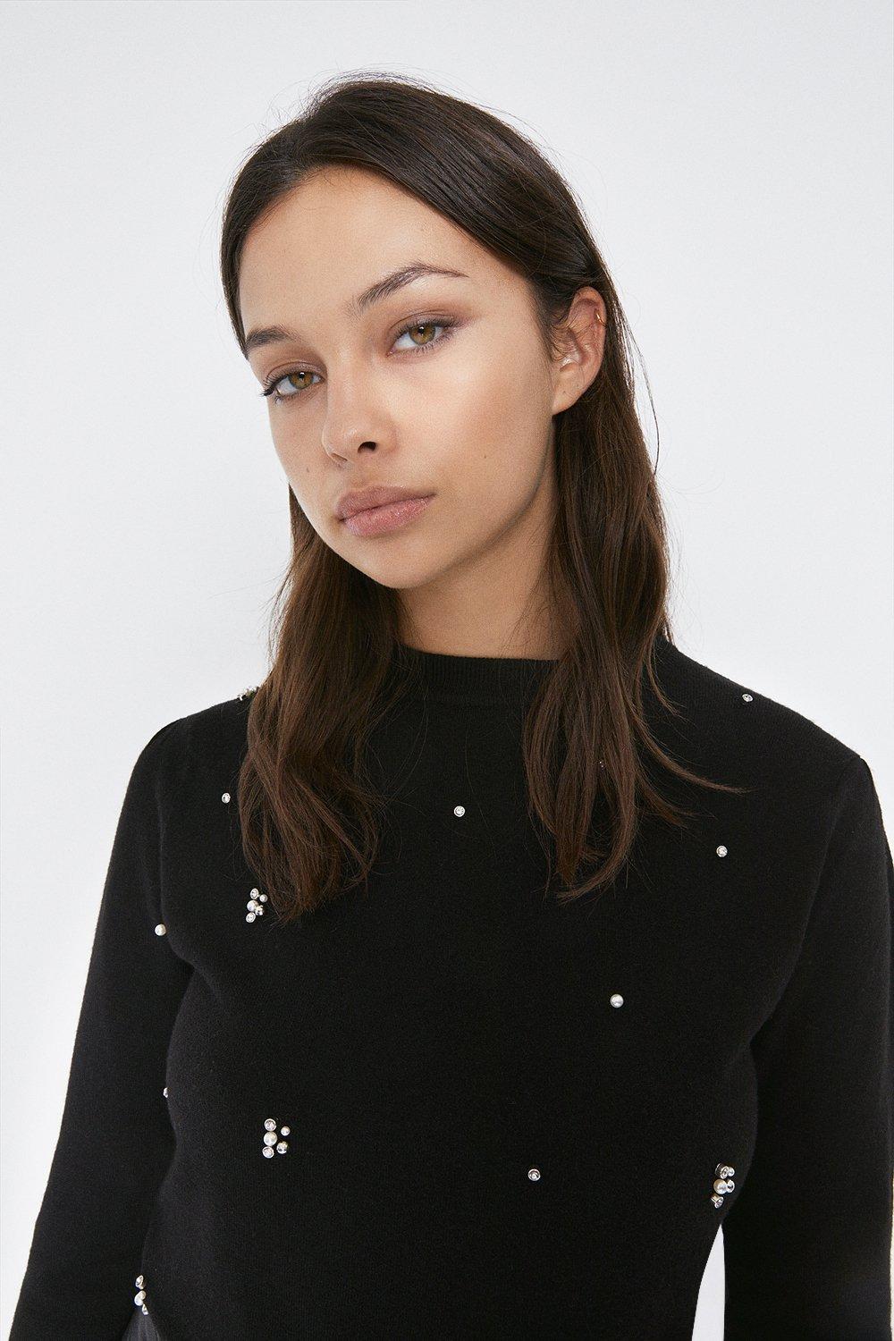 diamante sleeve jumper