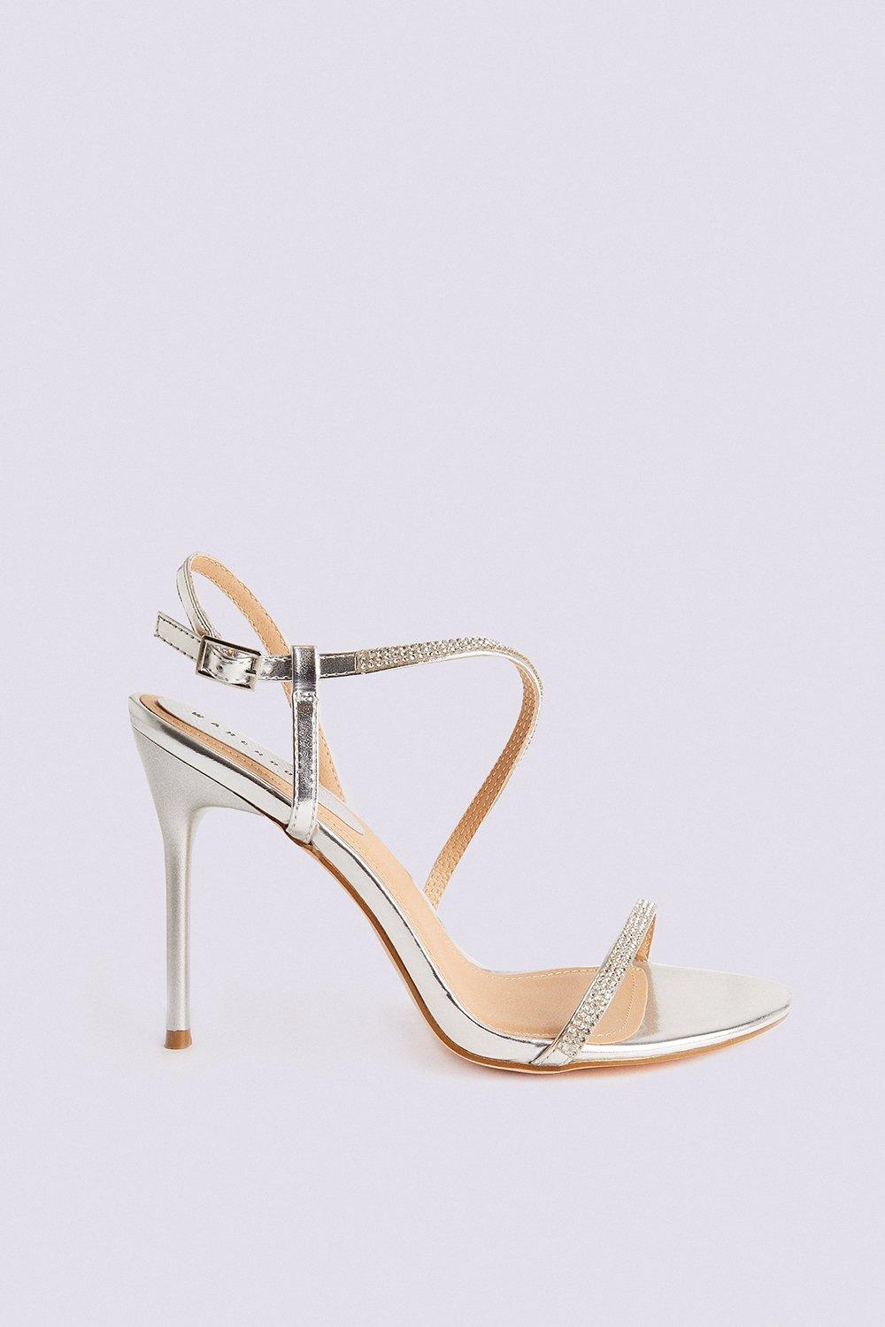 silver diamante strappy heels