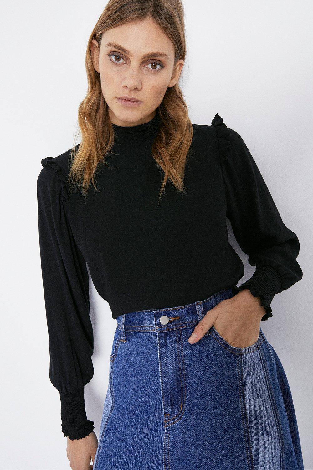 high neck smock top