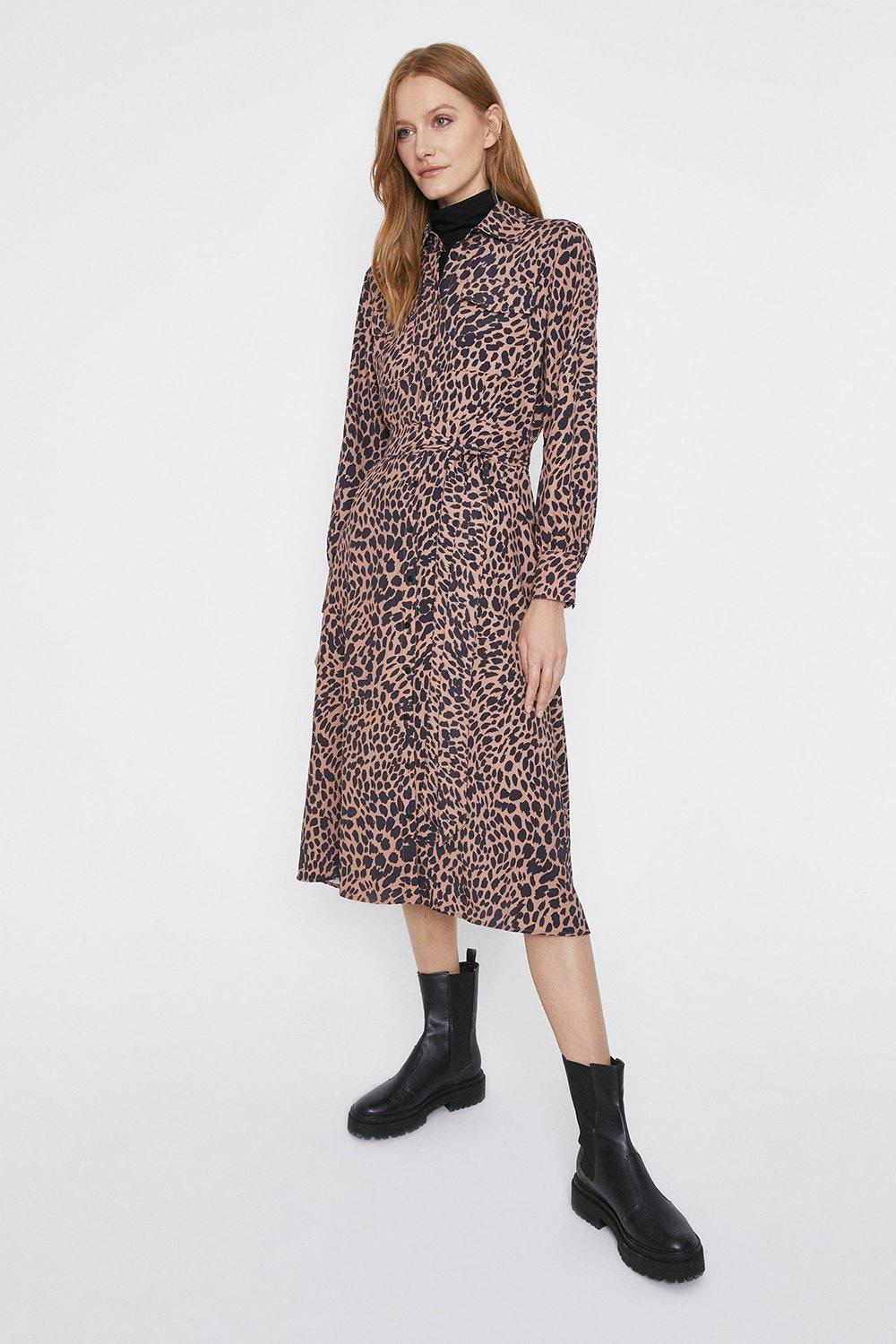 Animal Print Midi Shirt Dress | Warehouse