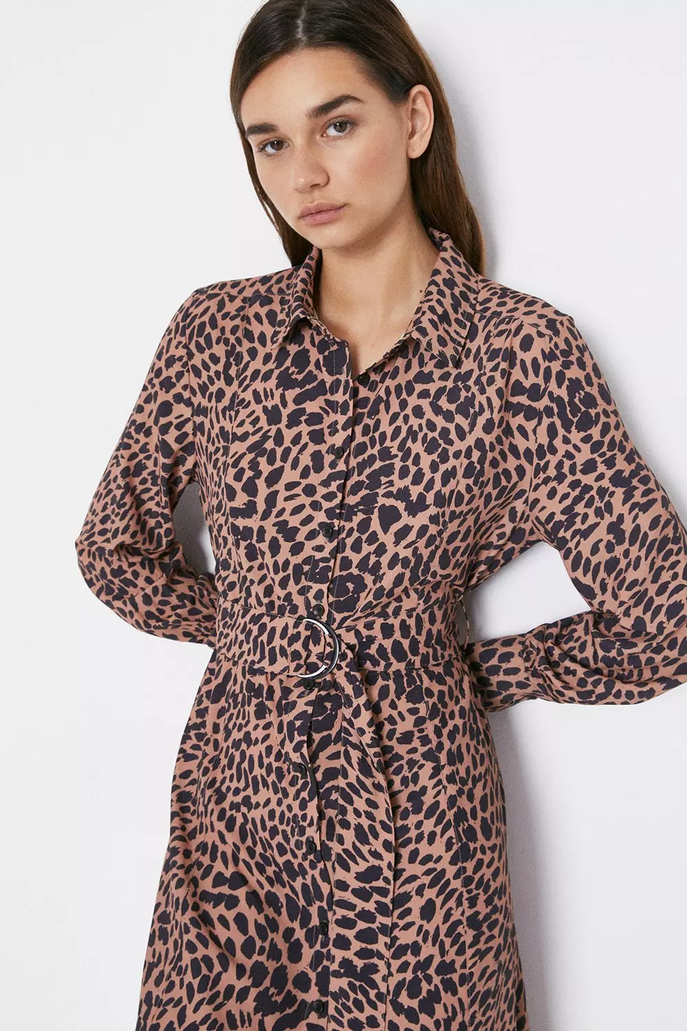 Leopard print midi shirt dress sales warehouse