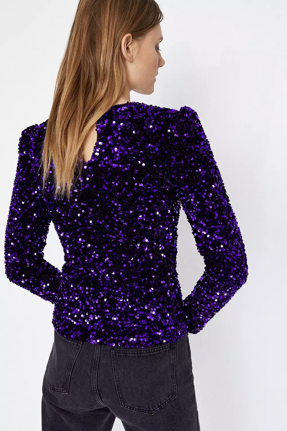 Sequin Lip Shoulder Top | Warehouse