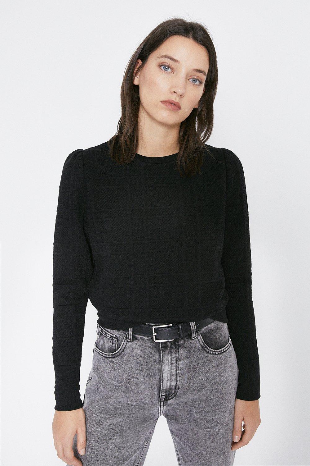 Quilted Check Puff Sleeve Sweat | Warehouse