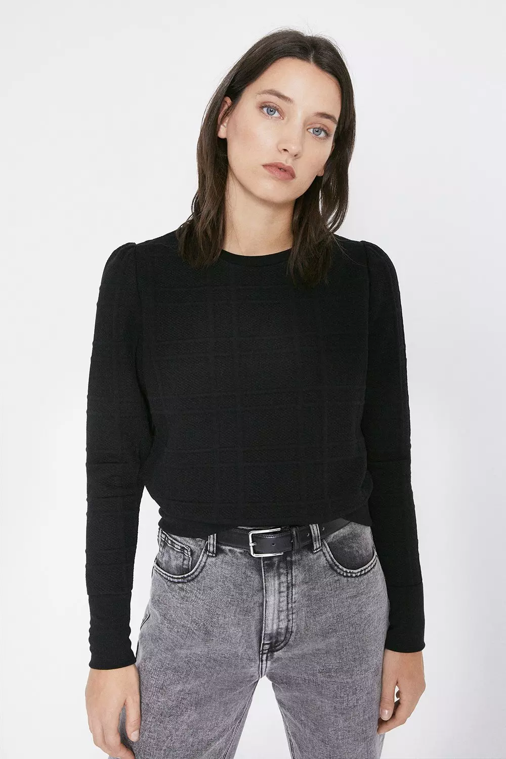 Quilted Check Puff Sleeve Sweat