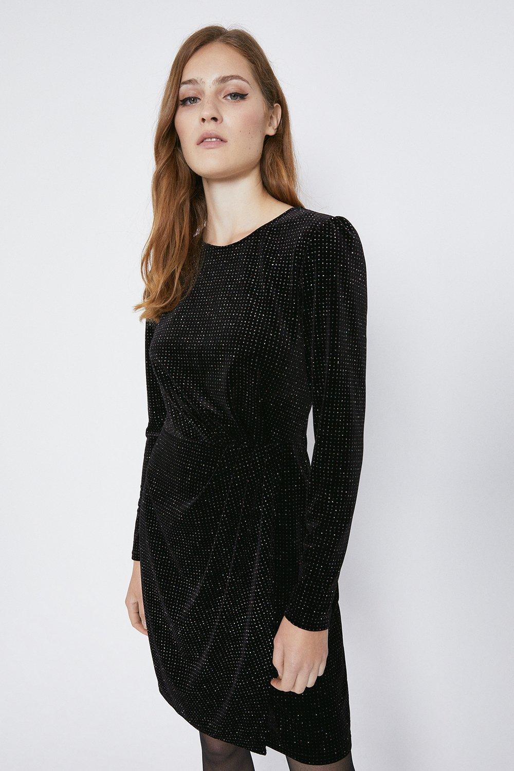 warehouse glitter velvet wrap dress