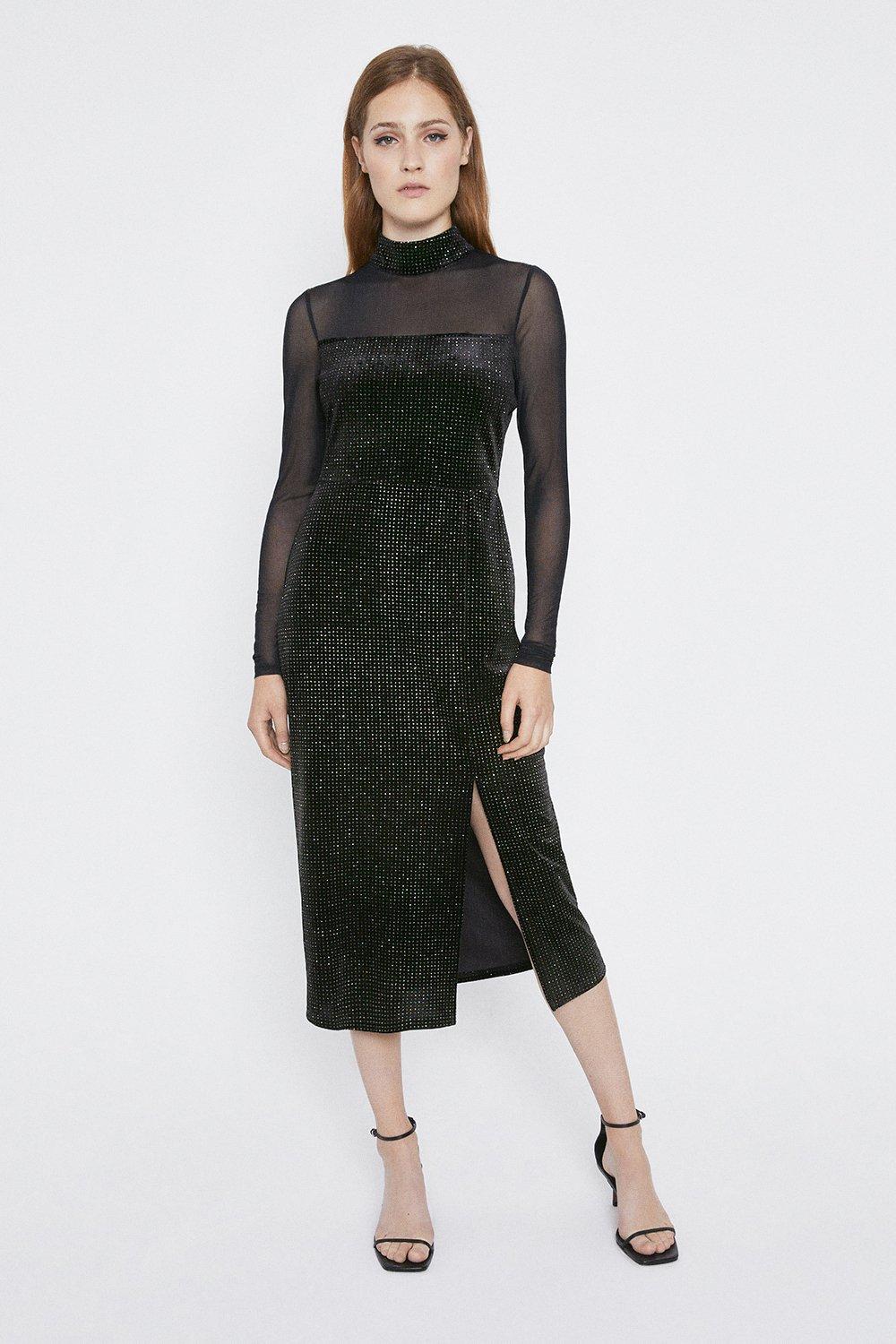 warehouse glitter velvet wrap dress