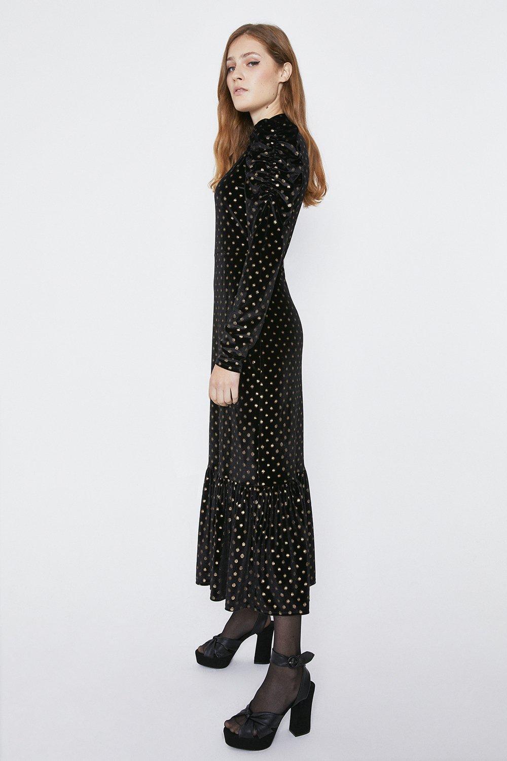 warehouse foil spot midi dress