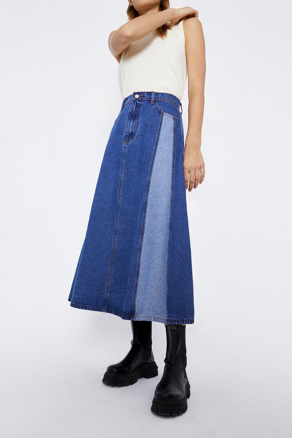 warehouse black denim skirt