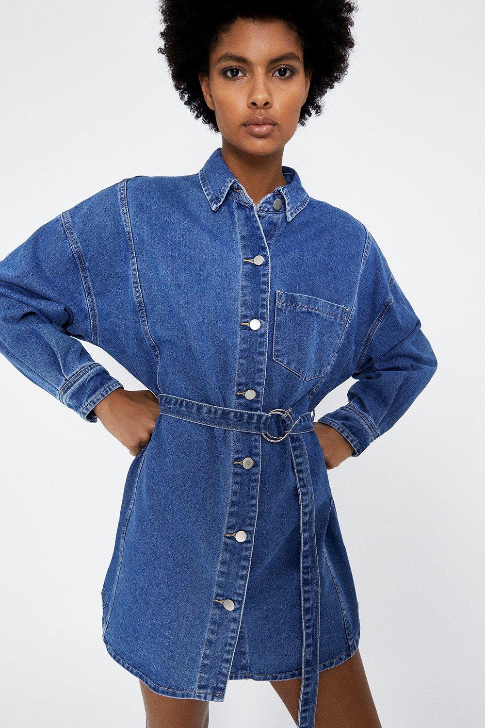 warehouse belted denim dress