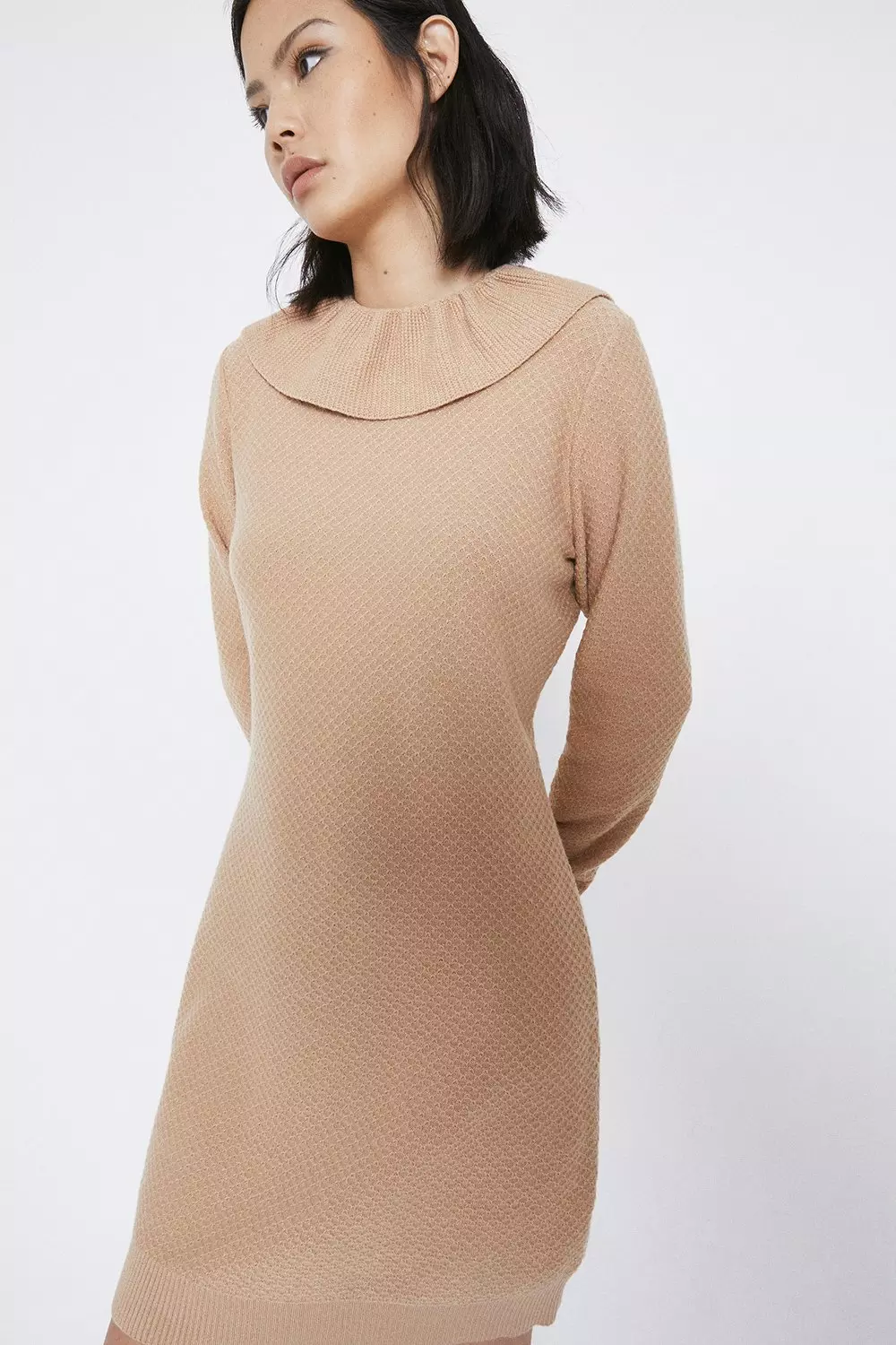 Frill Collar Stitch Knitted Dress | Warehouse