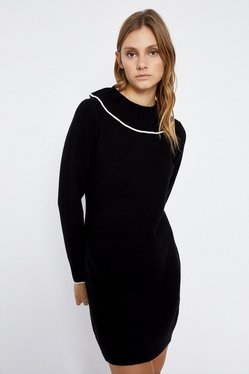 Frill Collar Stitch Tipped Knitted Dress | Warehouse