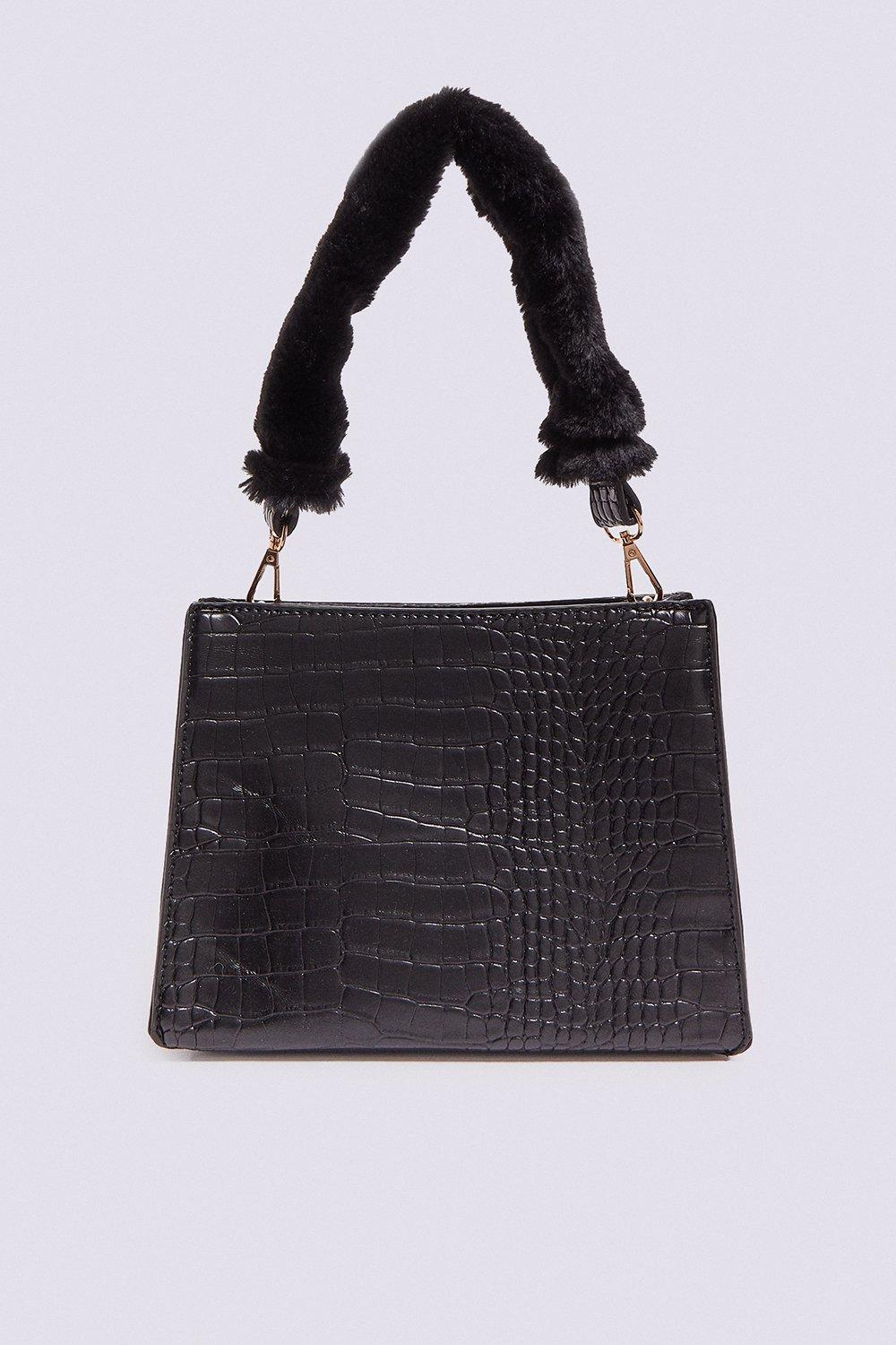 black fluffy cross body bag