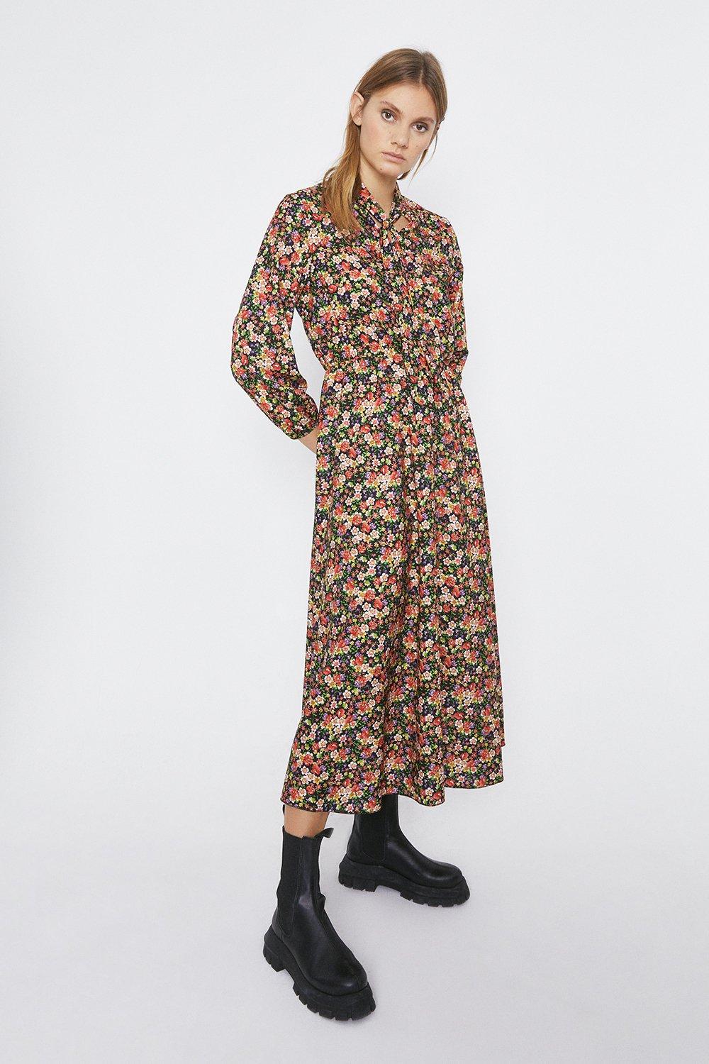 printed midi dress with sleeves