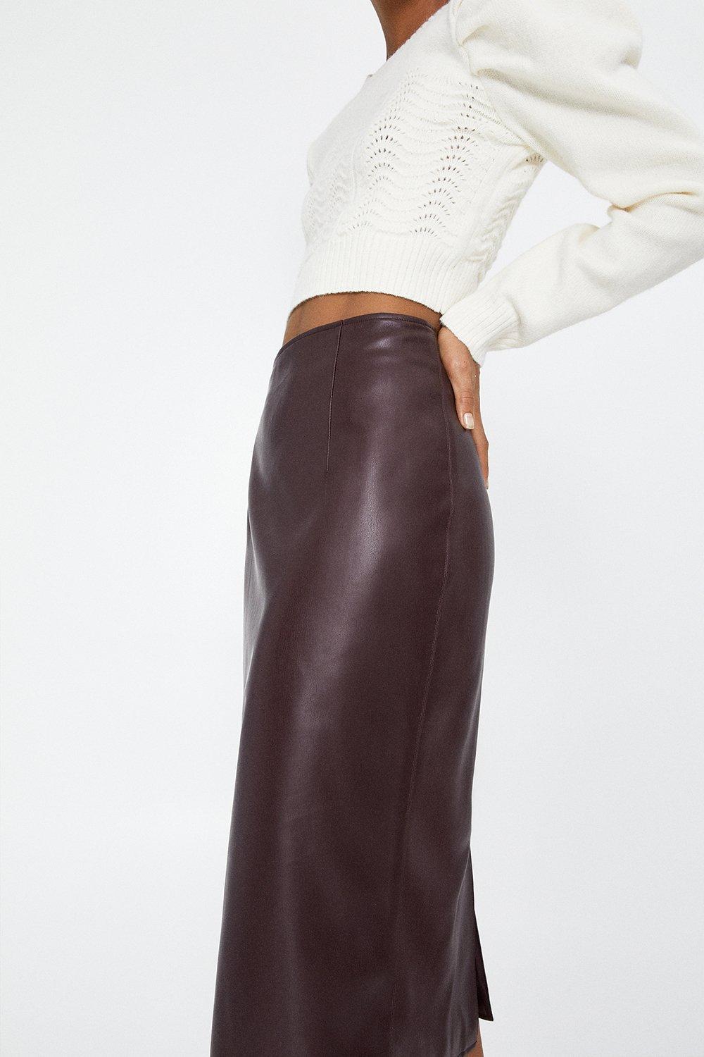 berry leather pencil skirt