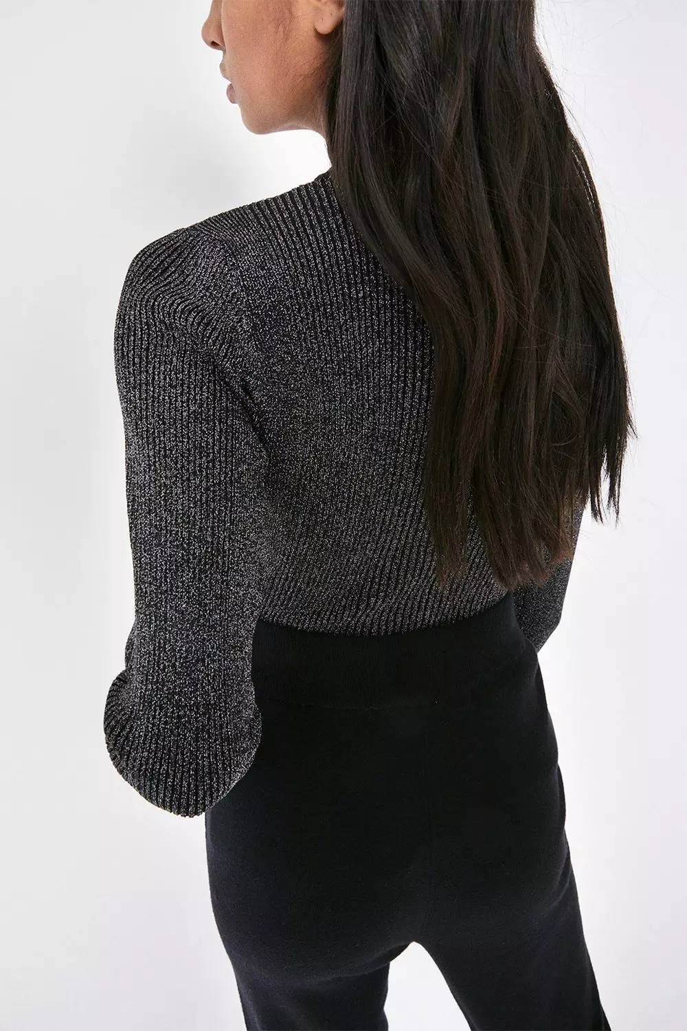 Knitted Sparkle Rib Long Sleeve Crew Neck Top | Warehouse