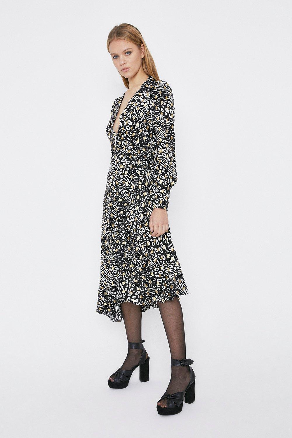 foil spot pleated midi dress warehouse