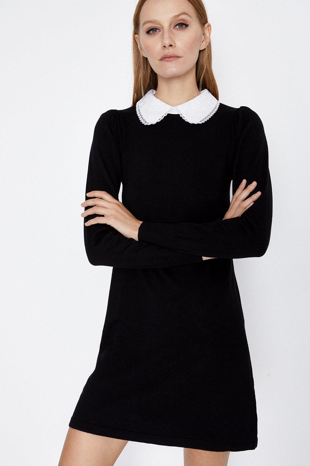 black collar shift dress