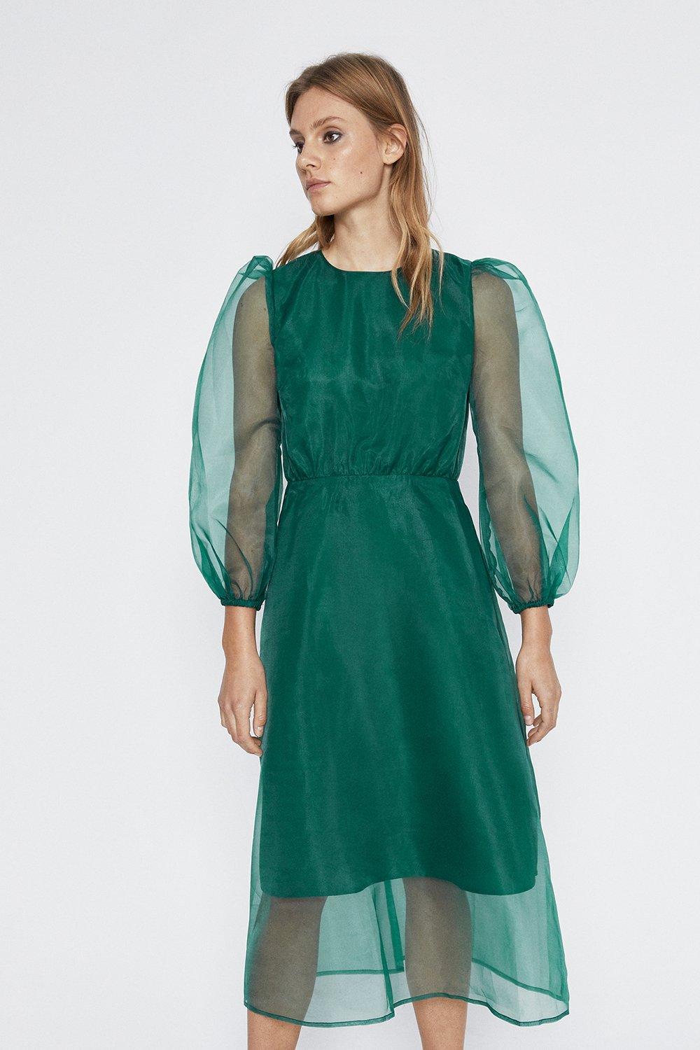 warehouse green lace midi dress