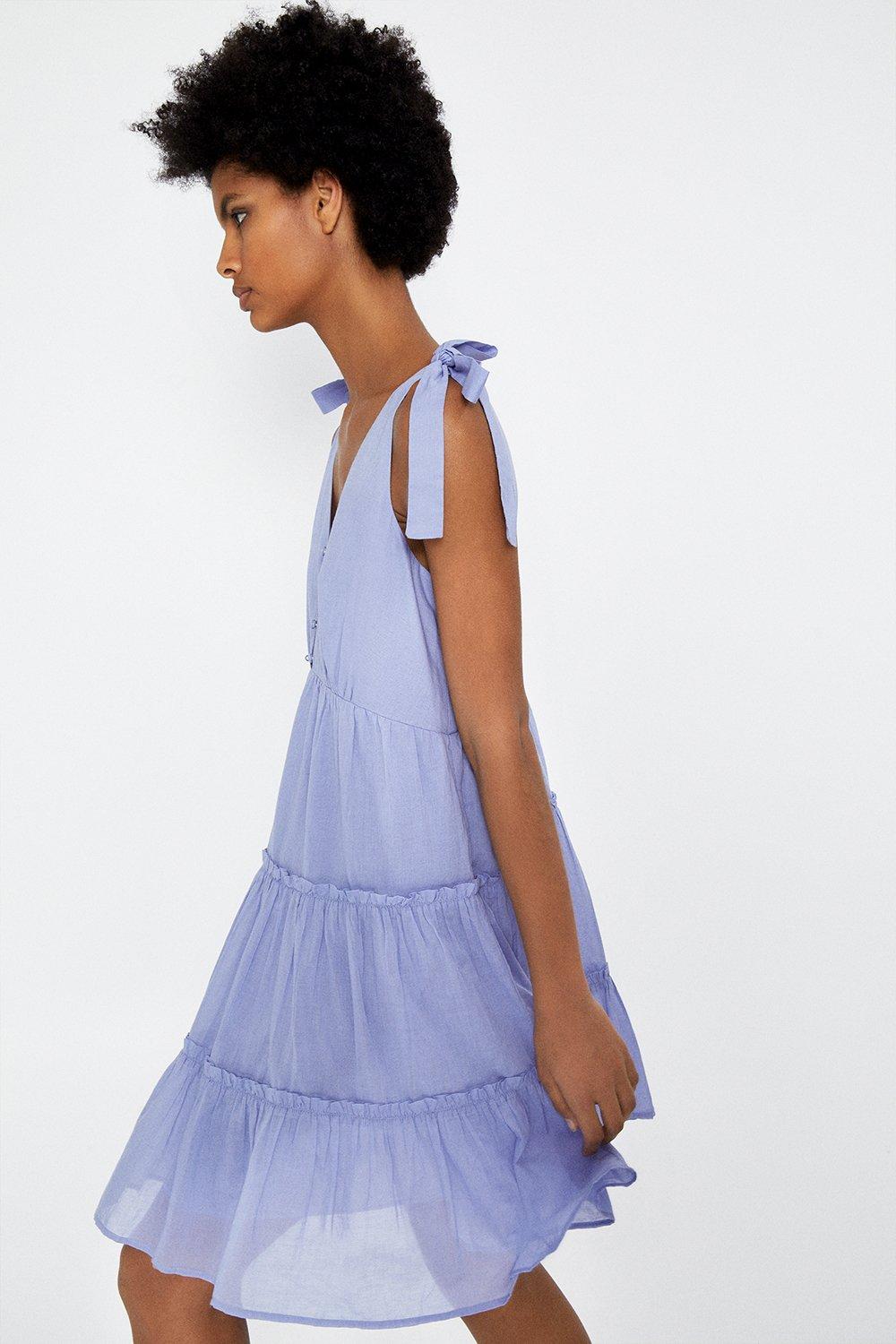 warehouse tie back ruffle midi dress