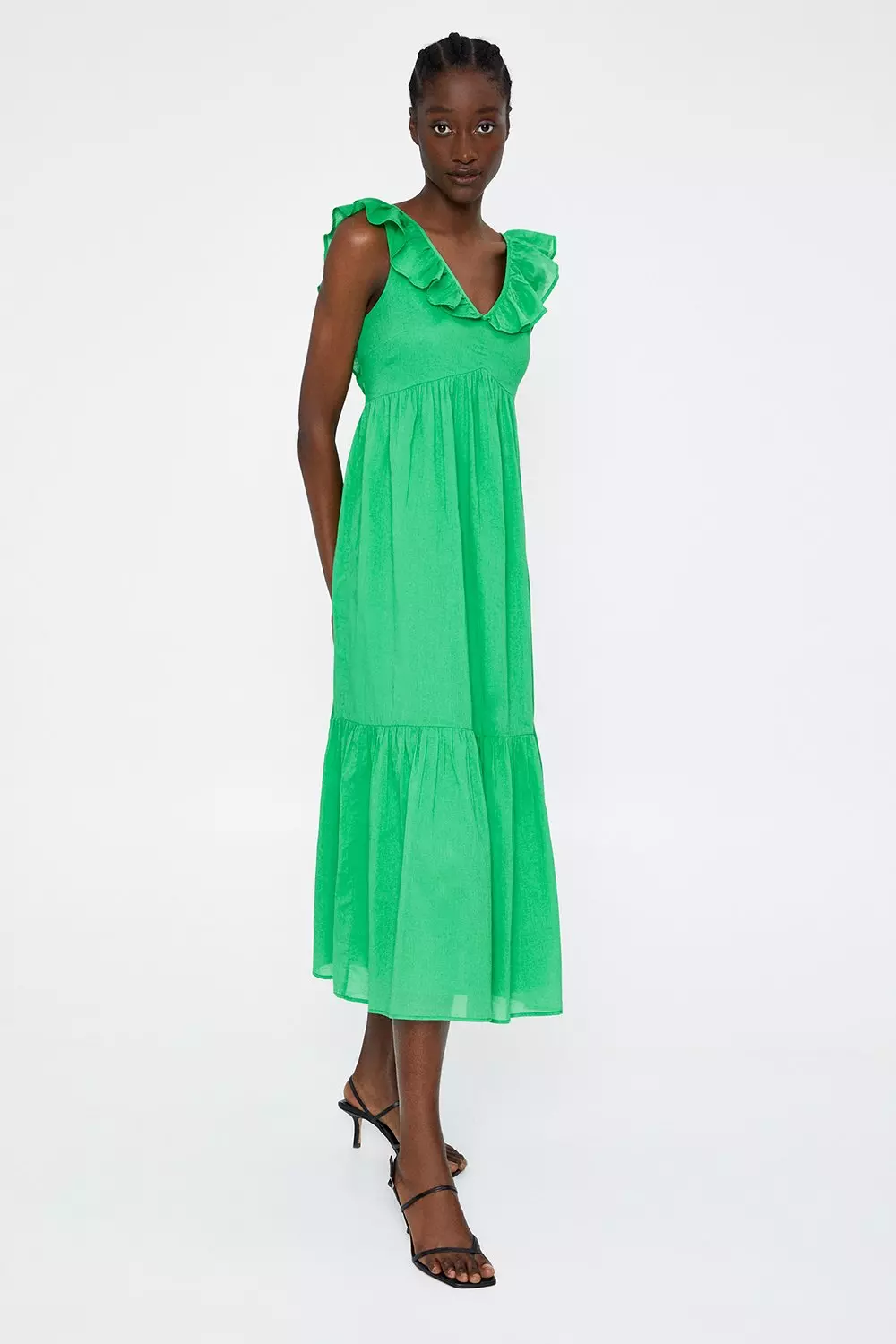 Frill Detail Tiered Midi Dress | Warehouse