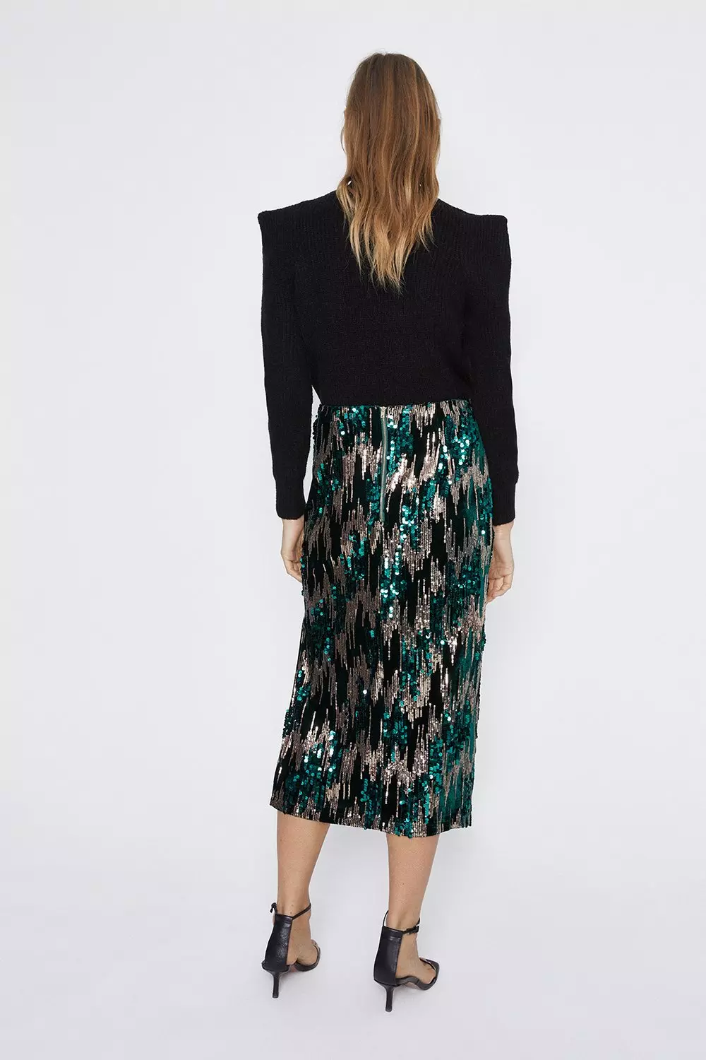 Warehouse sequin midi 2025 skirt dark green