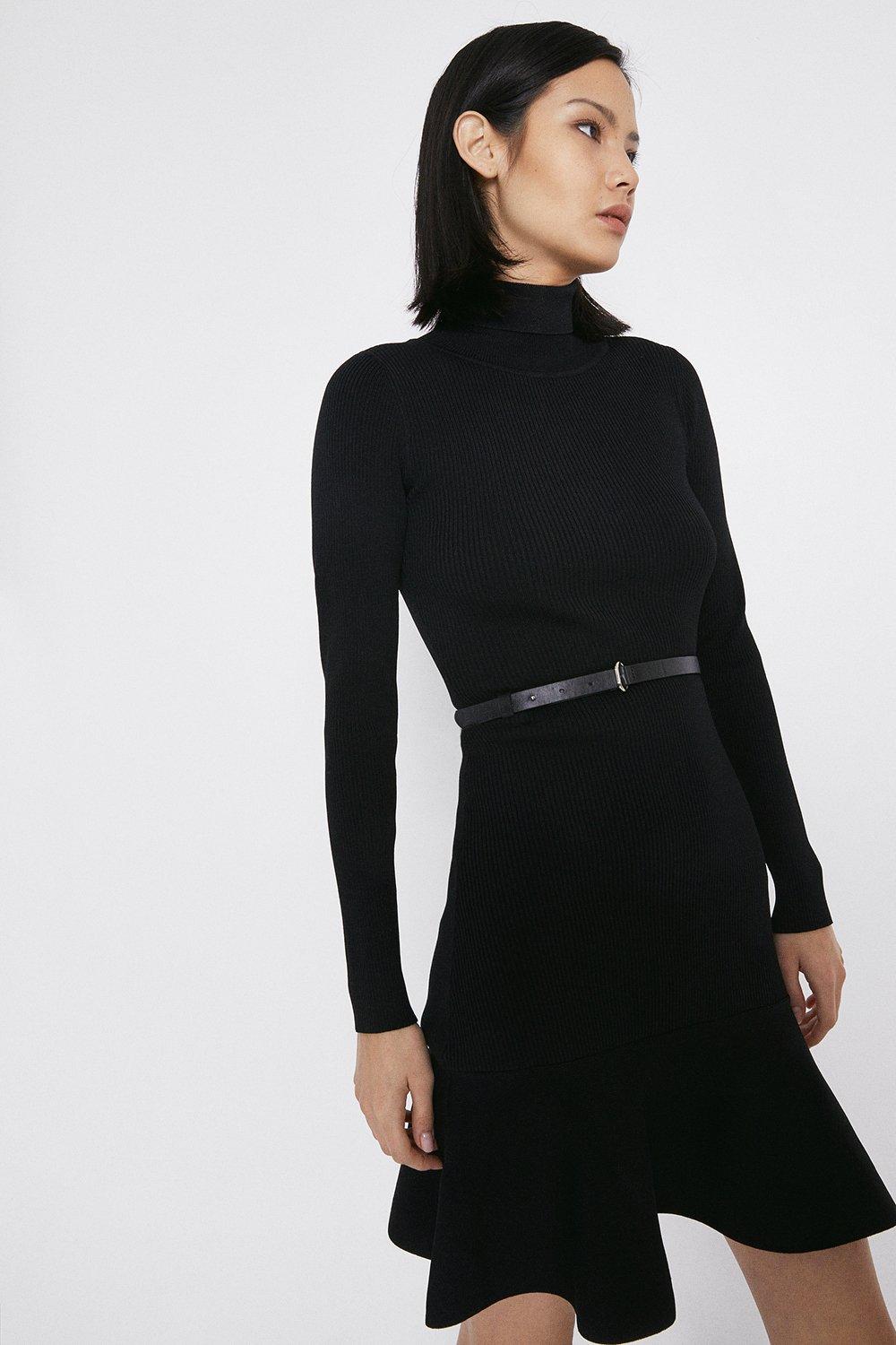 black knitted polo neck dress