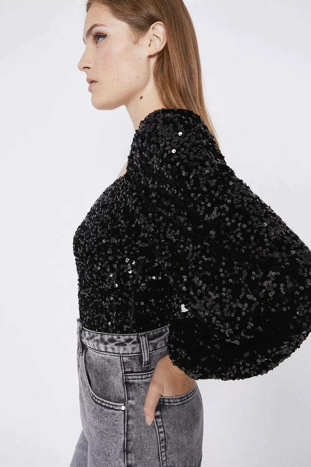 Balloon Sleeve Sequin Top | Warehouse